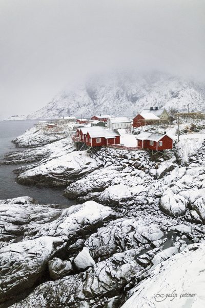 fishermen's hut in the snow in Hamnoy, Lofoten, Norway