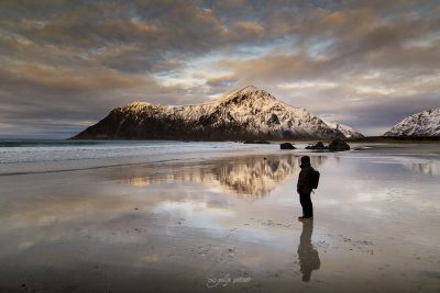 reflections in Skagsanden beach, Lofoten Norway