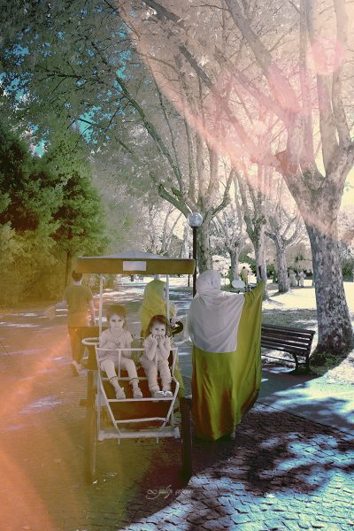 infrared shot of the people in botanical park in bursa