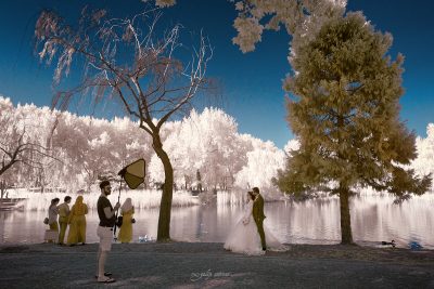 infrared shot of the wedding photo session in botanical park in bursa