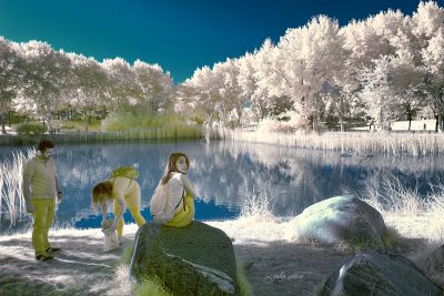 infrared shot of the people in botanical park in bursa